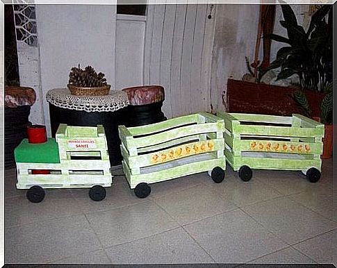 Toy train from wooden crates