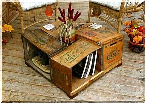 Coffee tables in wooden crates