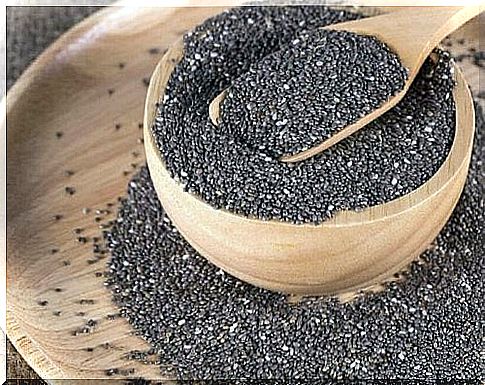 Wooden bowl with chia seeds